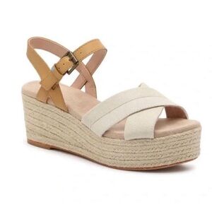 TOMS Willow Espadrille Wedge Sandals Tan/Cream Women’s Size 9.5 New With Tags